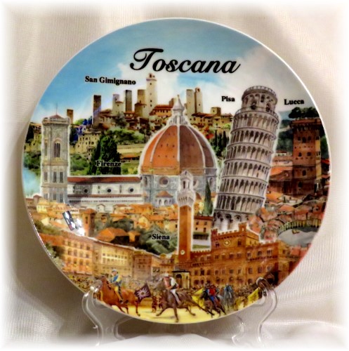 Piatto ceramica Toscana "città acquarello"