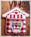 Pot Holder House with pocket and Lace red squares