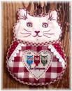 Pot Holder Cat with pocket and Lace red squares